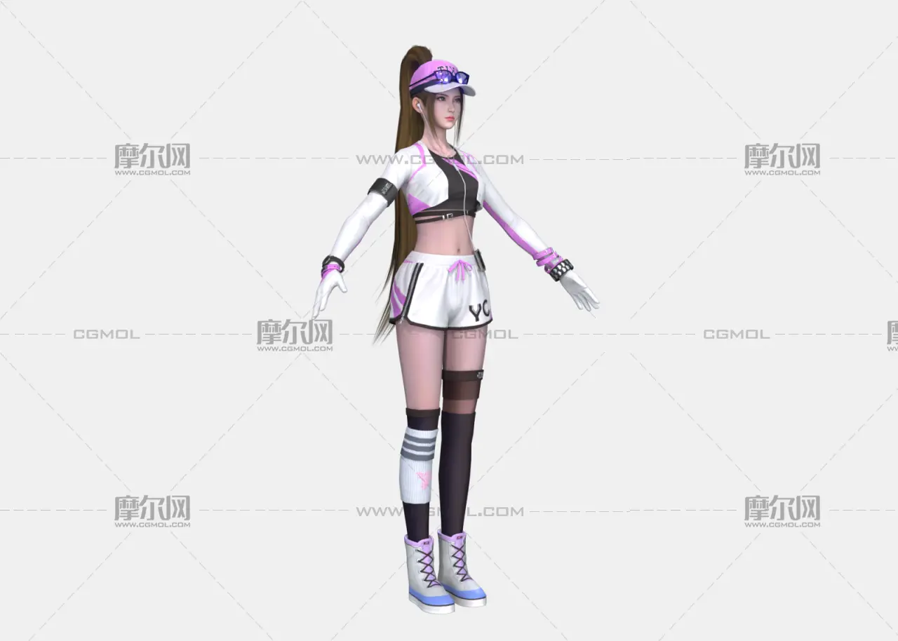 现代运动少女 高马尾潮酷休闲装 白紫撞色运动装女孩