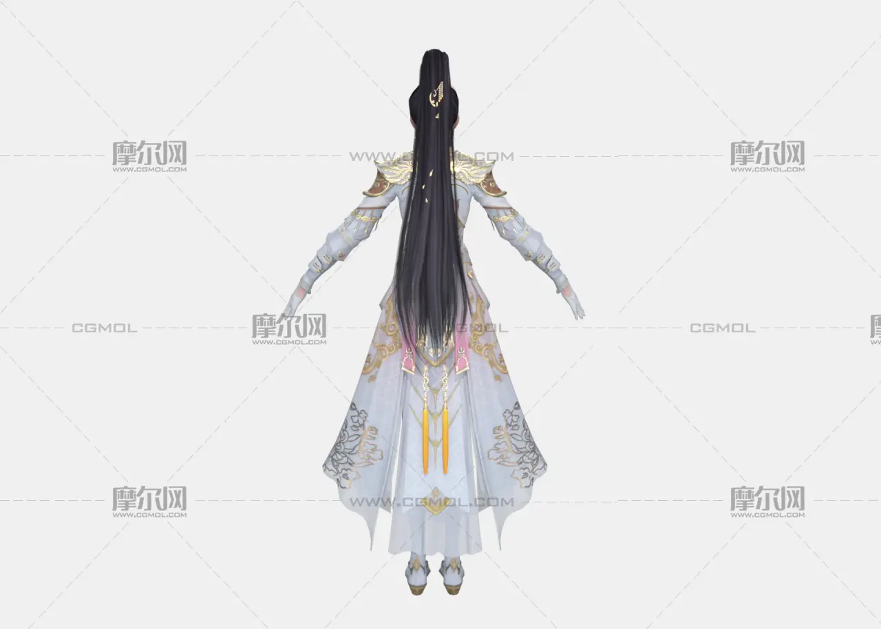 古风女侠 高马尾金冠 白纱鎏金战甲