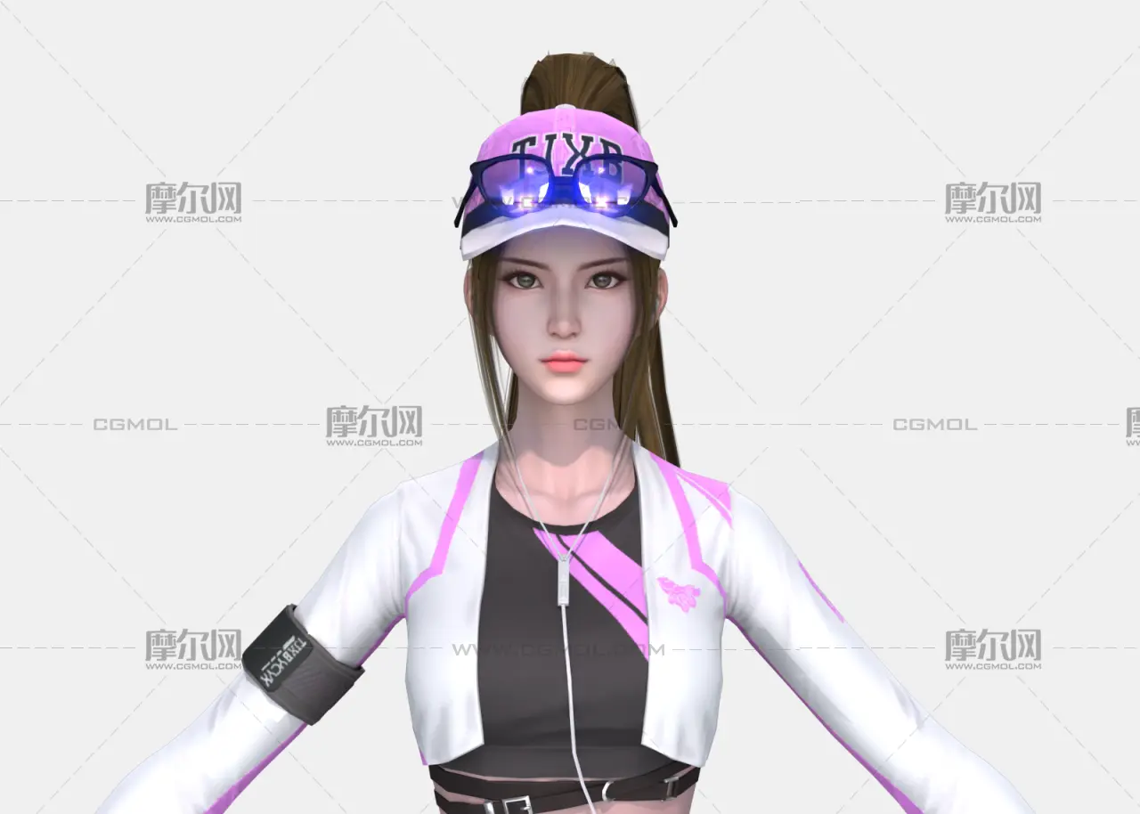 现代运动少女 高马尾潮酷休闲装 白紫撞色运动装女孩