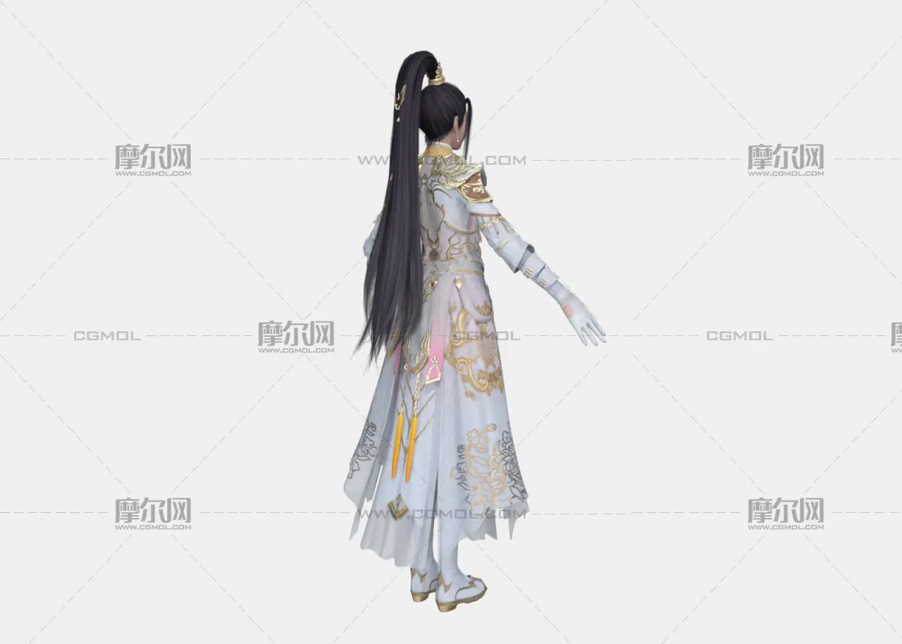 古风女侠 高马尾金冠 白纱鎏金战甲