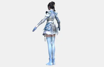 古装美女,古风女将,浅蓝银纹短裙铠甲