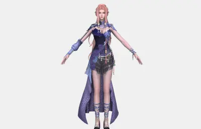 古风异域美女女侠 粉发古装紫纱礼服 国风御姐