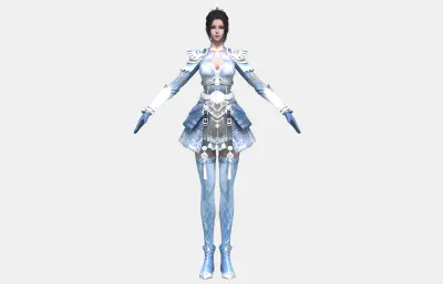 古装美女,古风女将,浅蓝银纹短裙铠甲