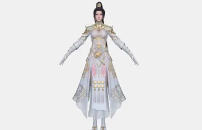 古风女侠 高马尾金冠 白纱鎏金战甲