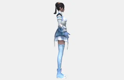 古装美女,古风女将,浅蓝银纹短裙铠甲