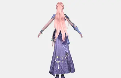 古风异域美女女侠 粉发古装紫纱礼服 国风御姐