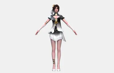 古装汉服美女 国风改良旗袍短裙小姐姐 黑白渐变蕾丝女孩