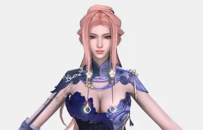古风异域美女女侠 粉发古装紫纱礼服 国风御姐