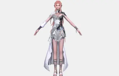 粉长发古风美女 银雕花短款汉服 异域仙侠人物