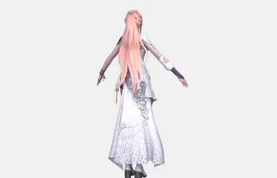 粉长发古风美女 银雕花短款汉服 异域仙侠人物