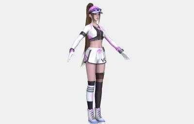 现代运动少女 高马尾潮酷休闲装 白紫撞色运动装女孩