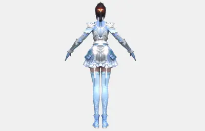 古装美女,古风女将,浅蓝银纹短裙铠甲