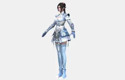古装美女,古风女将,浅蓝银纹短裙铠甲