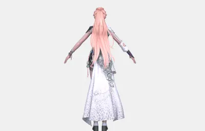 粉长发古风美女 银雕花短款汉服 异域仙侠人物