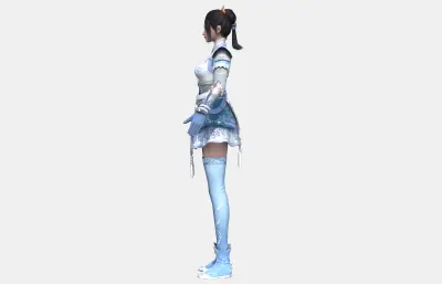 古装美女,古风女将,浅蓝银纹短裙铠甲