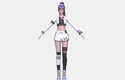 现代运动少女 高马尾潮酷休闲装 白紫撞色运动装女孩
