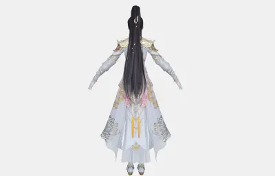 古风女侠 高马尾金冠 白纱鎏金战甲
