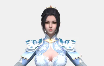 古装美女,古风女将,浅蓝银纹短裙铠甲