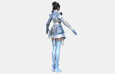 古装美女,古风女将,浅蓝银纹短裙铠甲