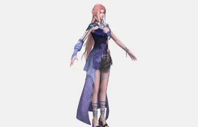 古风异域美女女侠 粉发古装紫纱礼服 国风御姐