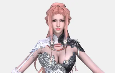 粉长发古风美女 银雕花短款汉服 异域仙侠人物