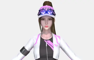 现代运动少女 高马尾潮酷休闲装 白紫撞色运动装女孩