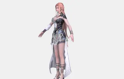 粉长发古风美女 银雕花短款汉服 异域仙侠人物