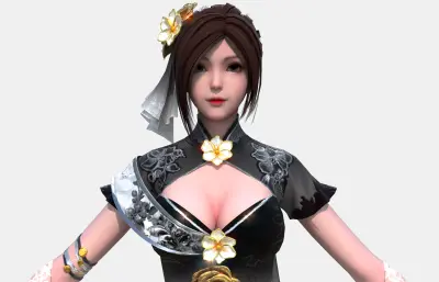 古装汉服美女 国风改良旗袍短裙小姐姐 黑白渐变蕾丝女孩