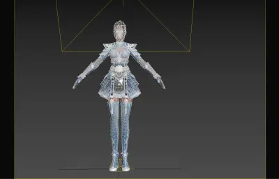 古装美女,古风女将,浅蓝银纹短裙铠甲