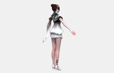 古装汉服美女 国风改良旗袍短裙小姐姐 黑白渐变蕾丝女孩