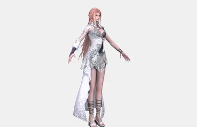 粉长发古风美女 银雕花短款汉服 异域仙侠人物