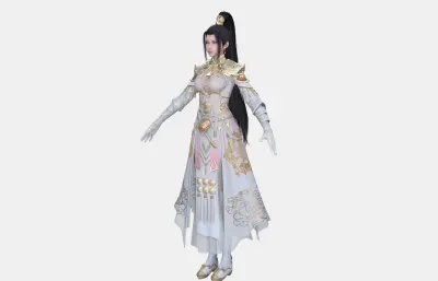 古风女侠 高马尾金冠 白纱鎏金战甲