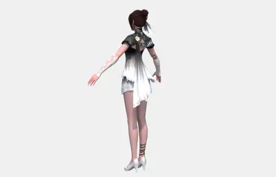 古装汉服美女 国风改良旗袍短裙小姐姐 黑白渐变蕾丝女孩