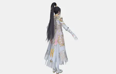 古风女侠 高马尾金冠 白纱鎏金战甲